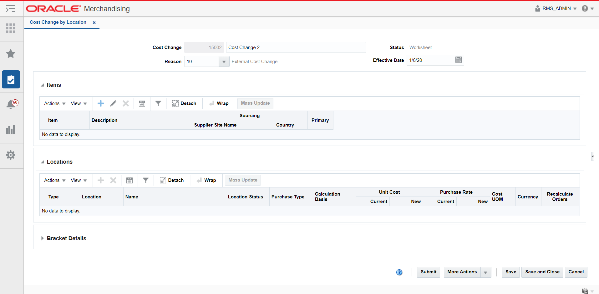 Cost Change by Location Page