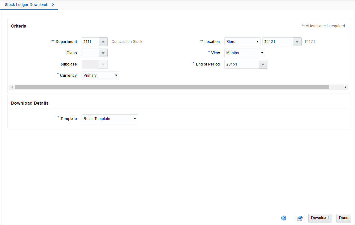 Stock Ledger Download window