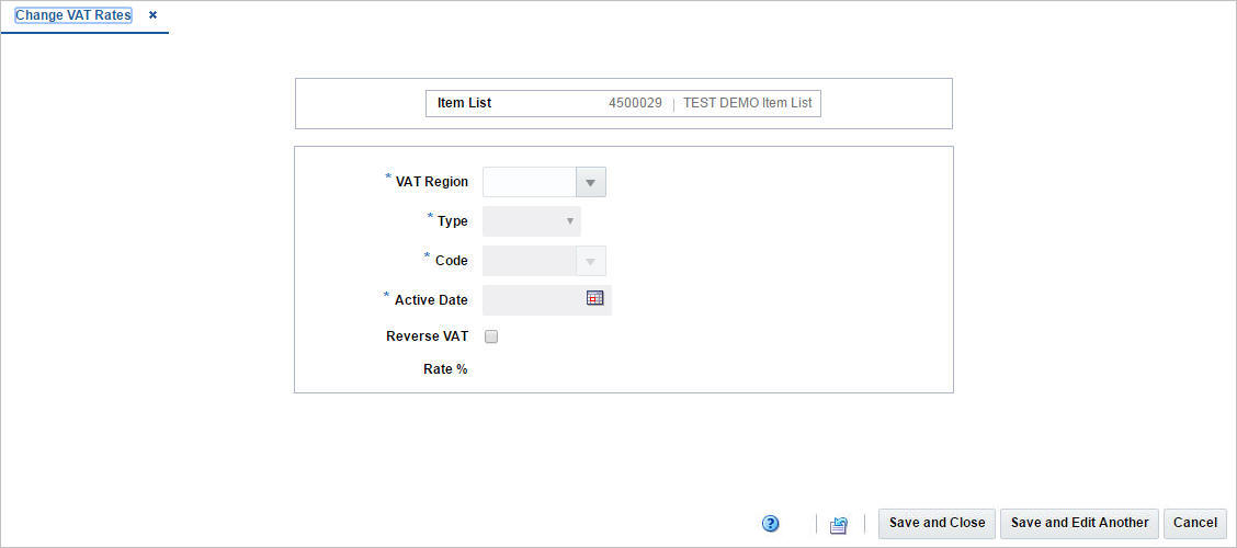 Change VAT Rates window