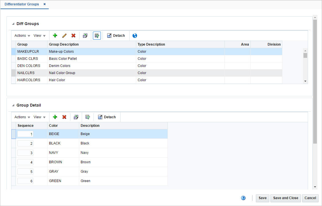 Differentiator Groups window