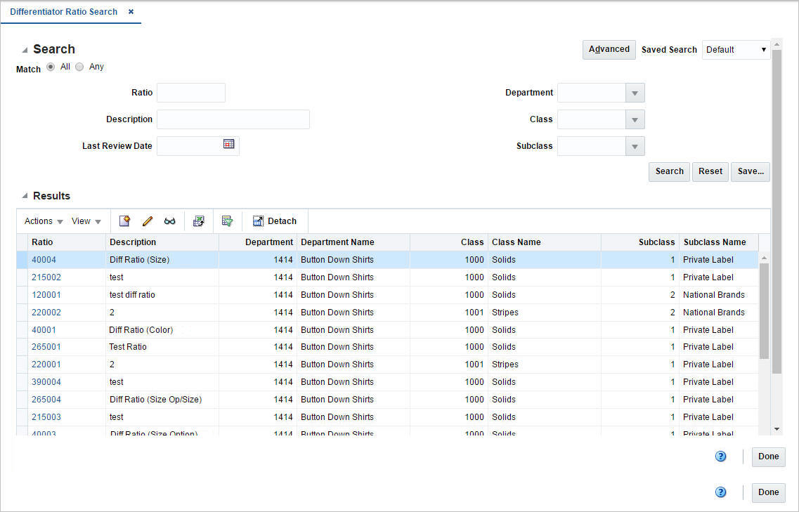 Differentiator Ratio Search window