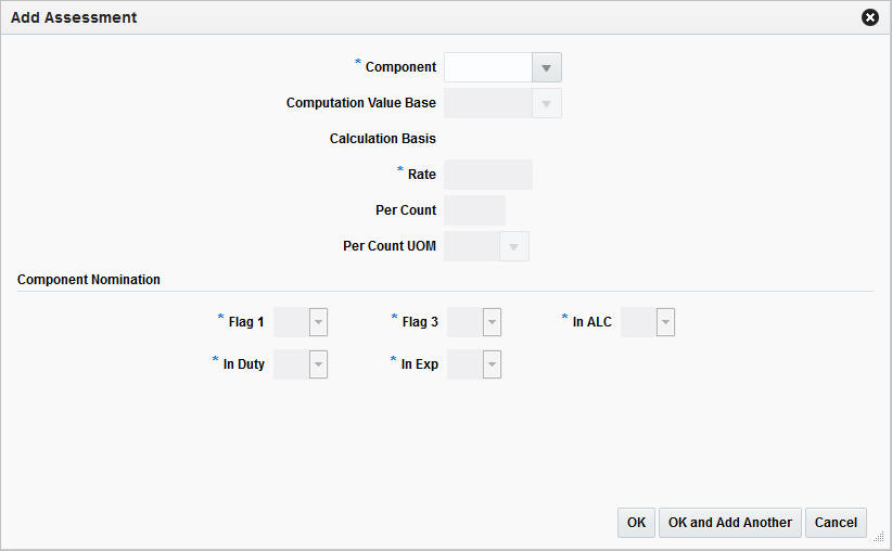 Add Assessment window