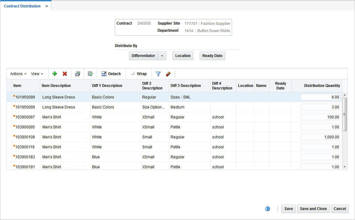 Contract Distribution window