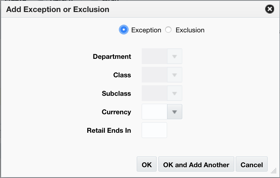 Add Exception or Exclusion dialog