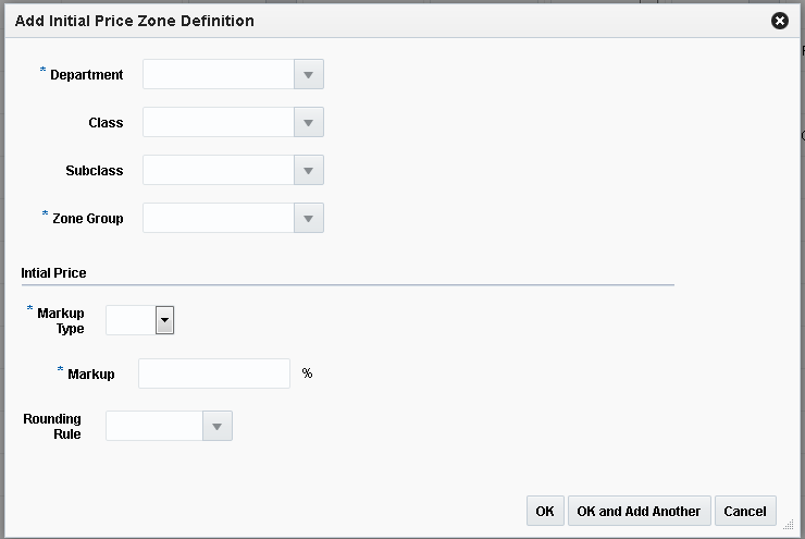 Add Initial Price Zone Definition dialog