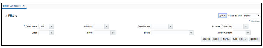 Filters Section in Advanced Search Criteria