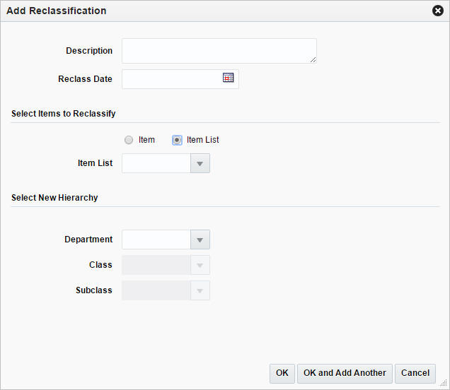 Add Reclassification window