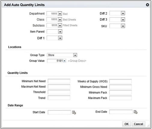 Auto quantity limits window