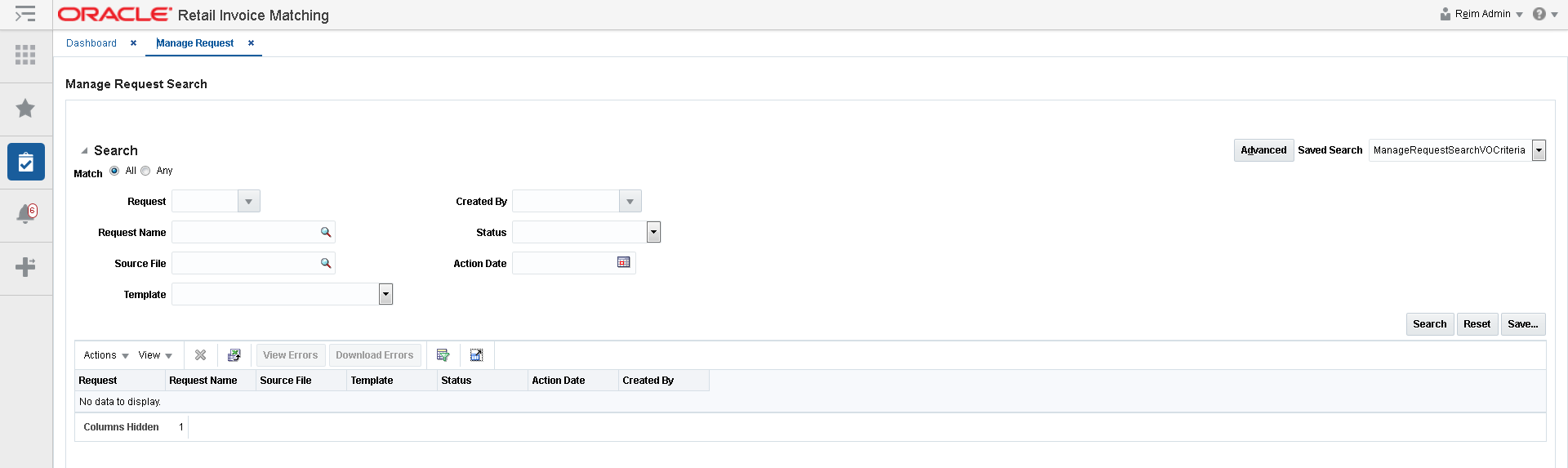 Manage Requests Window
