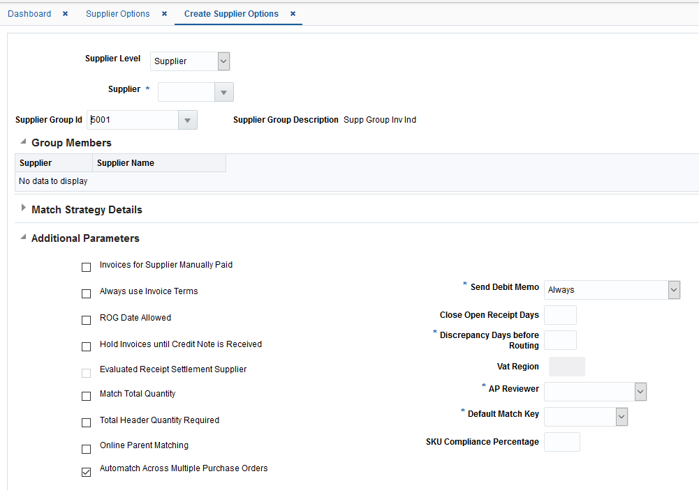 Create Supplier screen