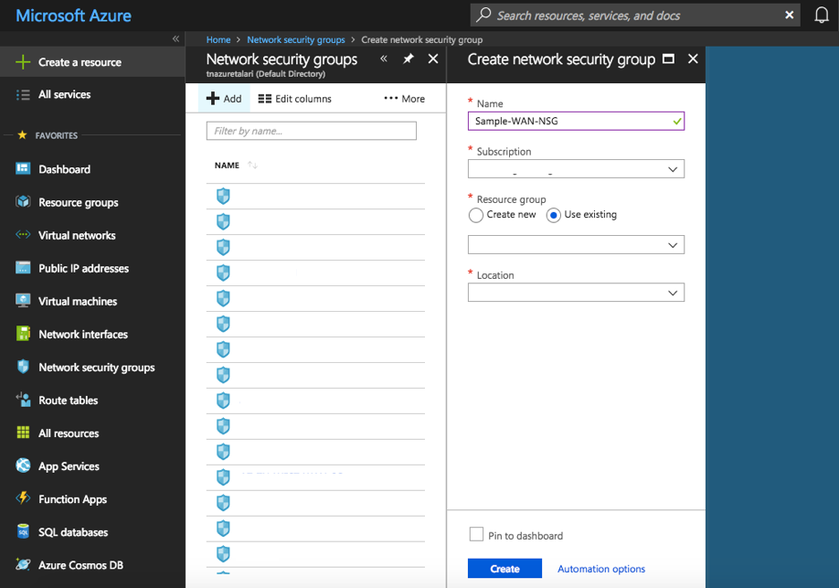 Create new Network Security Group Create new Network Security Group