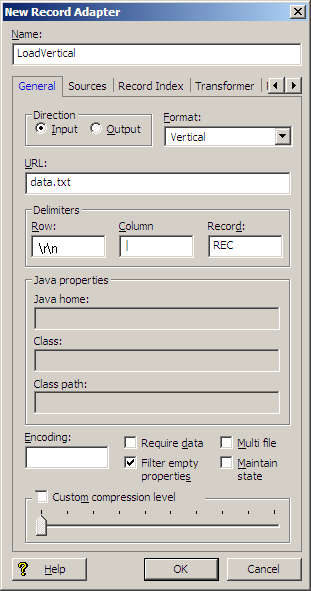 Example of a record adapter for data in vertical format.