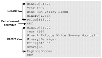 An example of records in vertical format.
