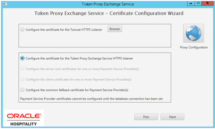 This image shows how to configure the certificates for the Token Proxy Exchange Service HTTPS Listener