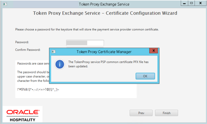 This image shows the TokenProxy service PSP common certificate PFX file has been updated.