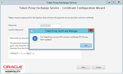 This image shows the TokenProxy service PSP common certificate PFX file has been updated