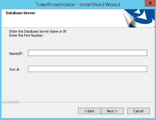 This image shows database server credentials to allow the Token Proxy Service installer to connect to your Database.