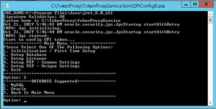 This image shows how to configure the Token Proxy Service configuration for the MySQL or Oracle Database.