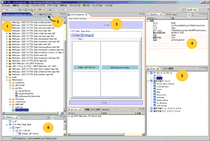 Workshop For Weblogic ポータル パースペクティブに表示される WebLogic Portal