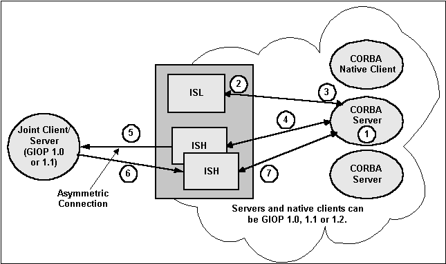 非対称のアウトバウンド IIOP