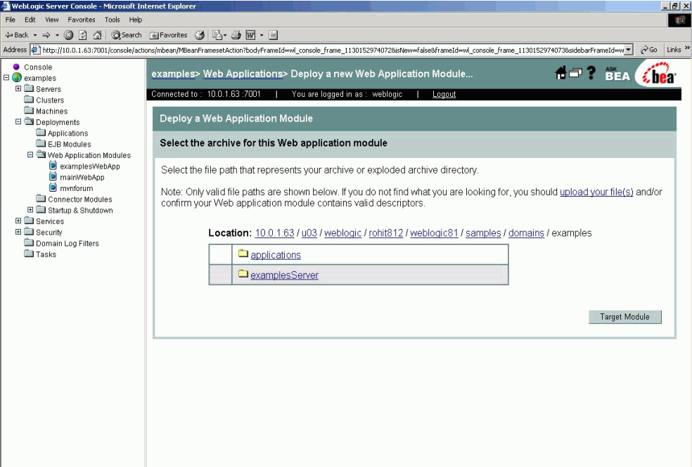 Uploading the WAR archive