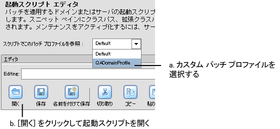 起動スクリプト エディタを実行するためのメニュー オプション