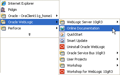 Oracle Products のスタート メニュー