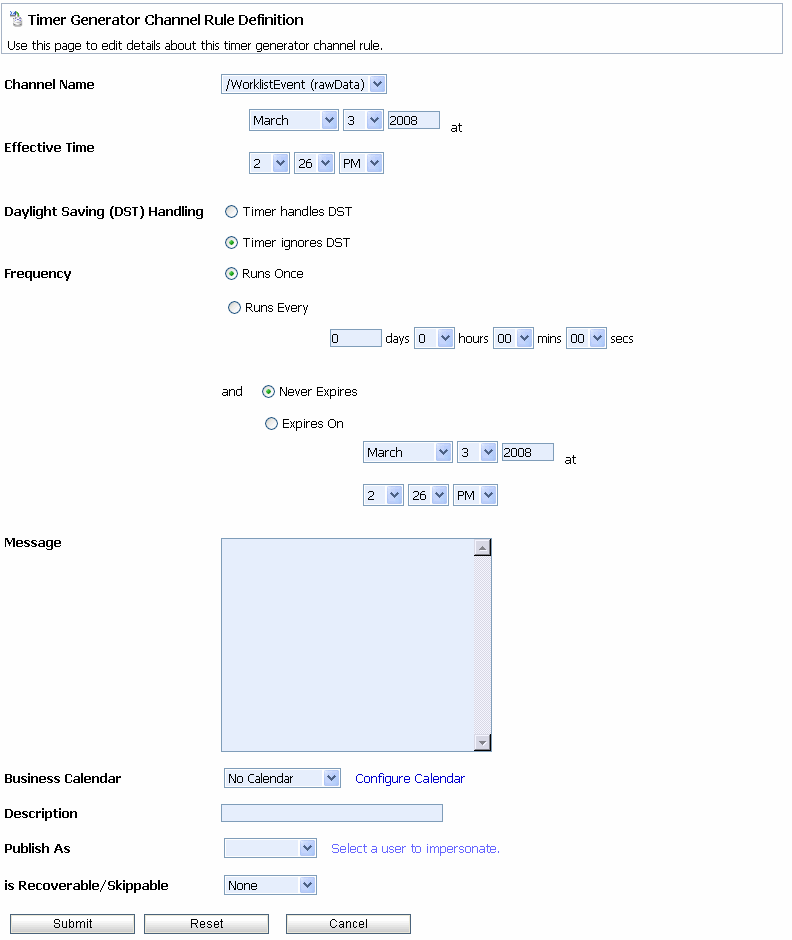 タイマー ジェネレータ - チャネル ルール定義