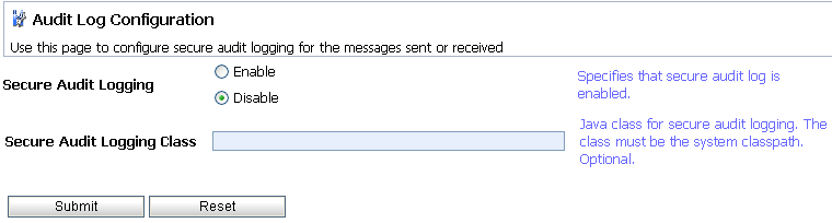 [監査ログのコンフィグレーション] ページ