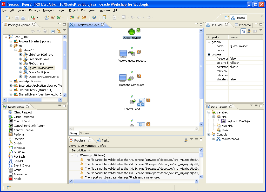 Oracle WorkSpace Studio での WLI ビジネス プロセス