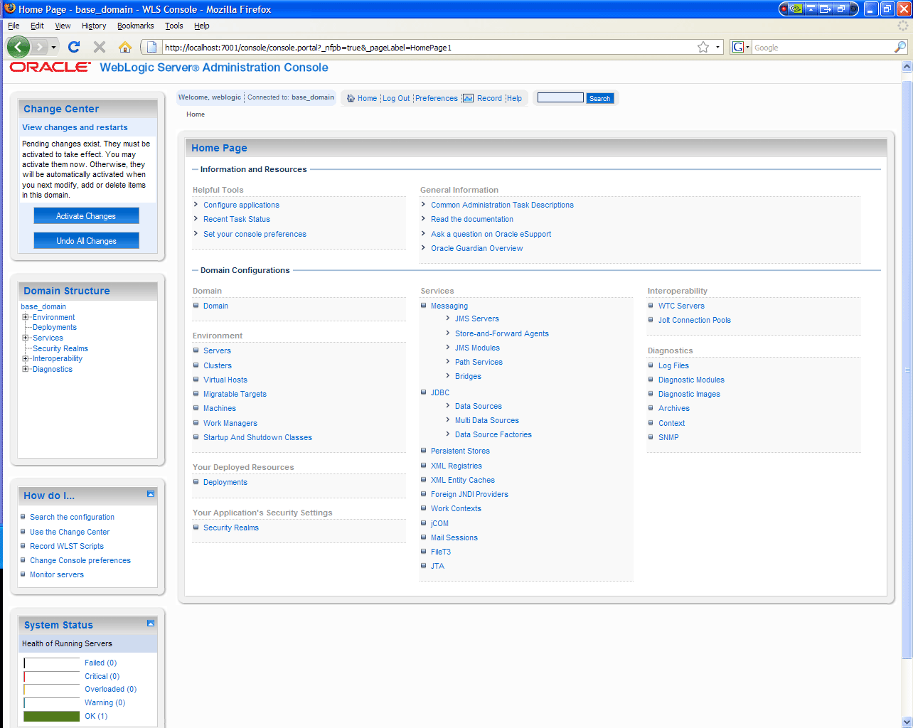 Oracle WebLogic Server Administration Console