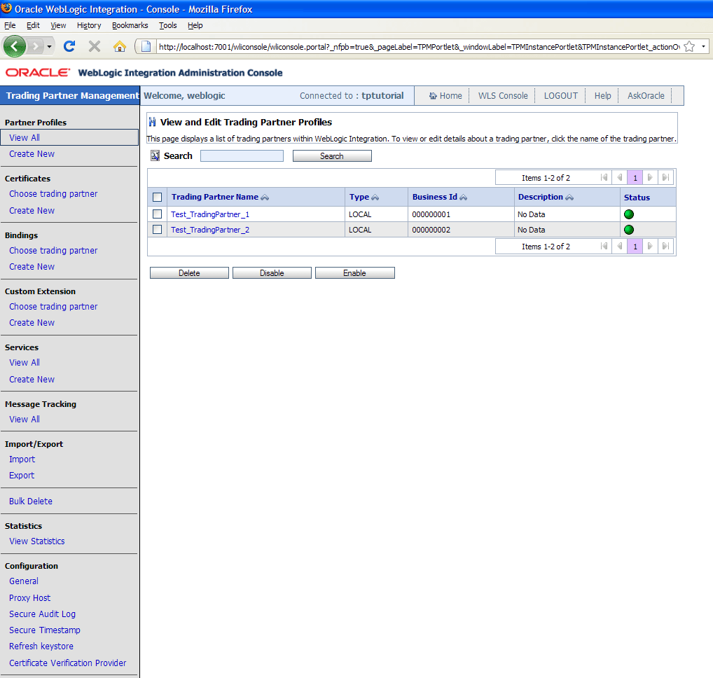Oracle WebLogic Integration Administration Console