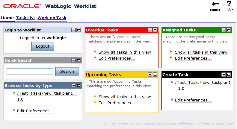 Work List Oracle Oracle WebLogic Worklist User Portal