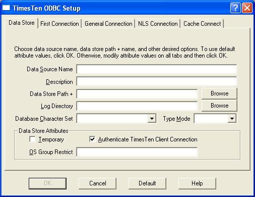 uTimesTen ODBC Setupv́uData Storev^u