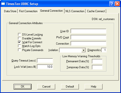 uTimesTen ODBC Setupv́uGeneral Connection Attributesv^u