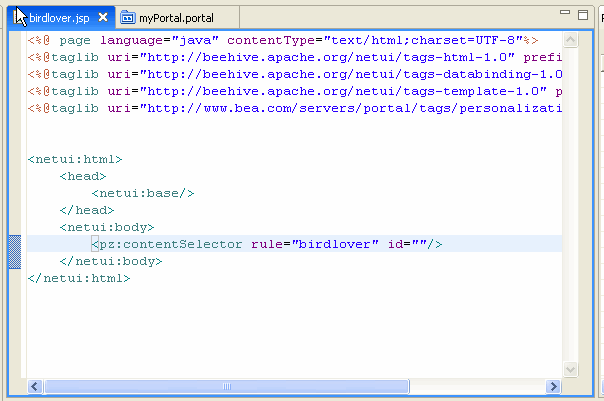 Adding a Content Selector to a JSP in WorkSpace Studio