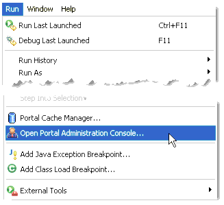 Menu Selection for Run > Open Portal Administration Console