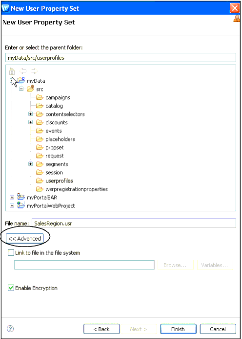 Click Advanced to see the Enable Encryption Check Box