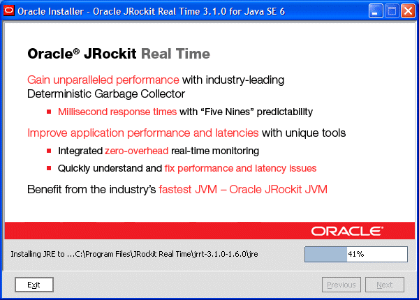 進捗メータを示す Oracle インストーラ ウィンドウ