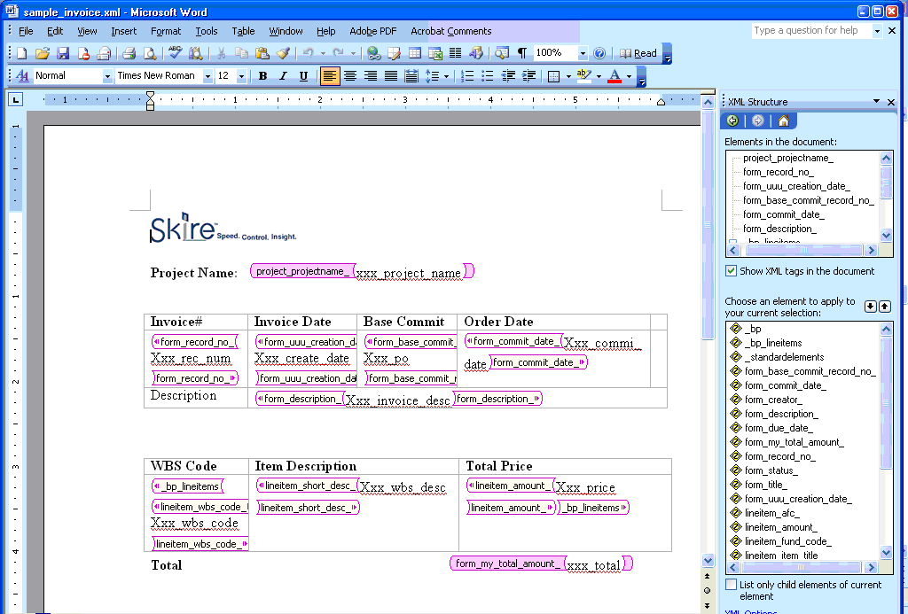 Create a custom XML template in MS Word