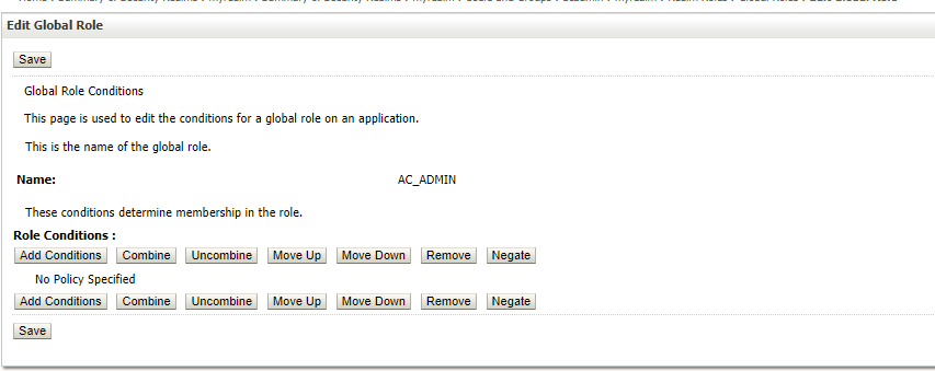 Click on newly created role AC_ADMIN