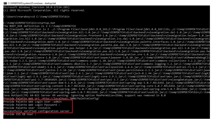 Command prompt to enter palette authentication credentials