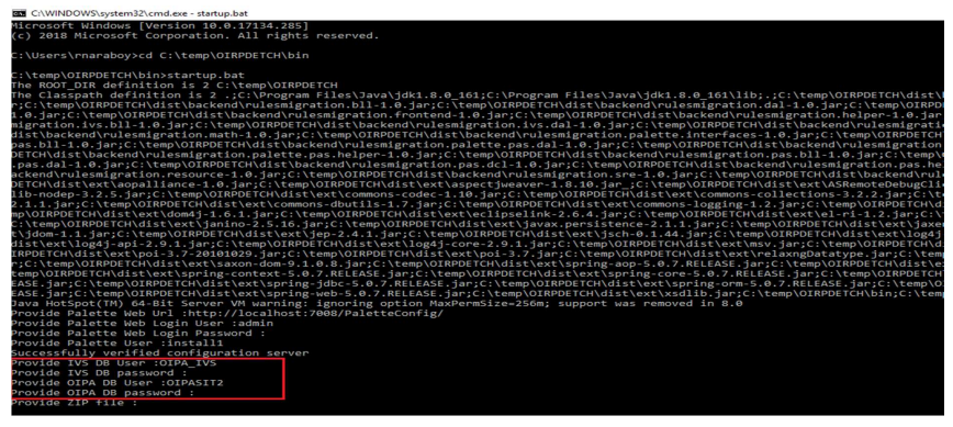 Command prompt to enter database username and password