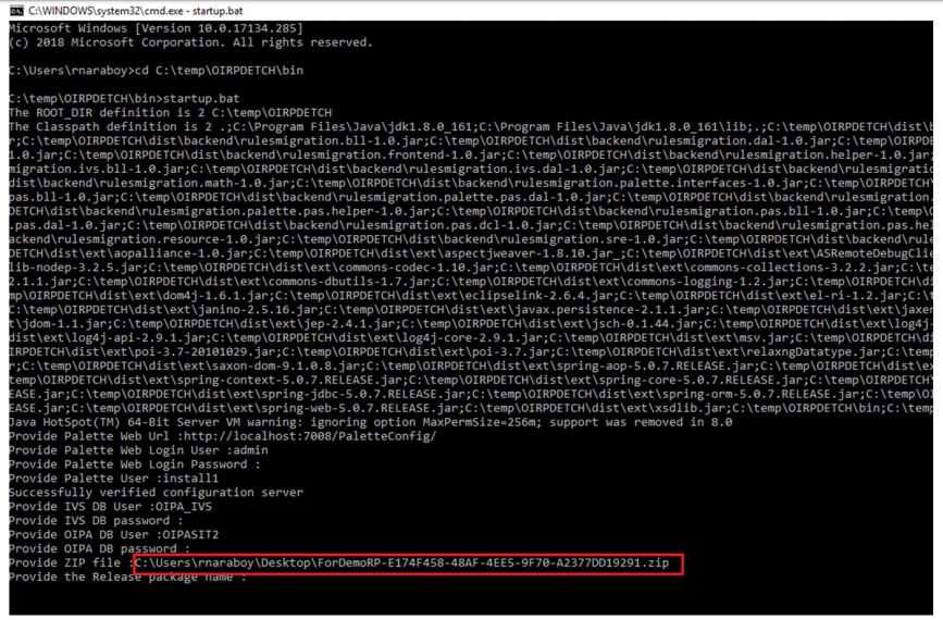 Command prompt to enter the Zip file location