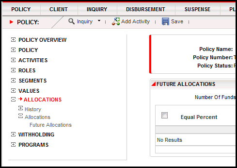 Policy Screen Allocation Link