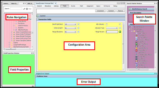 Configuration Area with Color Highligting Main Areas