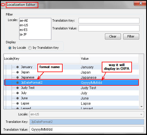 Localization Editor with Date Format selected