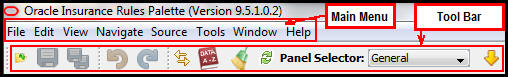 Main Menu and Tool Bar in Rules Palette