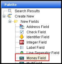 Money field in Palette window