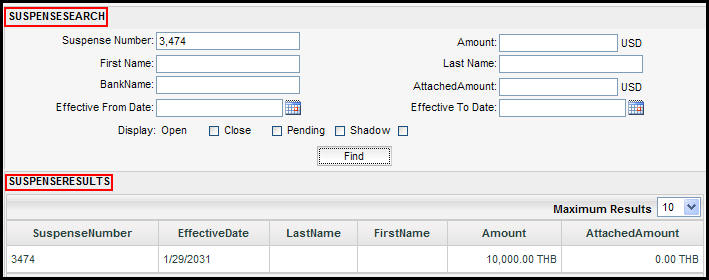 Suspense Search Screen